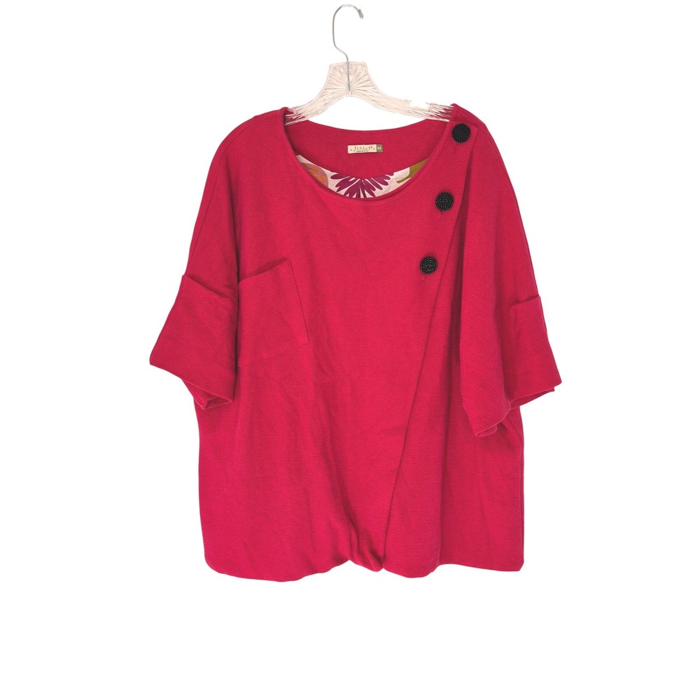 Chalet et Ceci Sweater Jacket Fuchsia Pink Work Short Sleeve Knit Oversized 3X